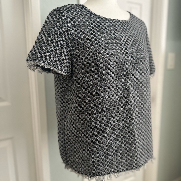 Who What Wear Tops - Target Who Why Wear Black & White houndstooth Short Sleeve W/ fringe Top S:Large